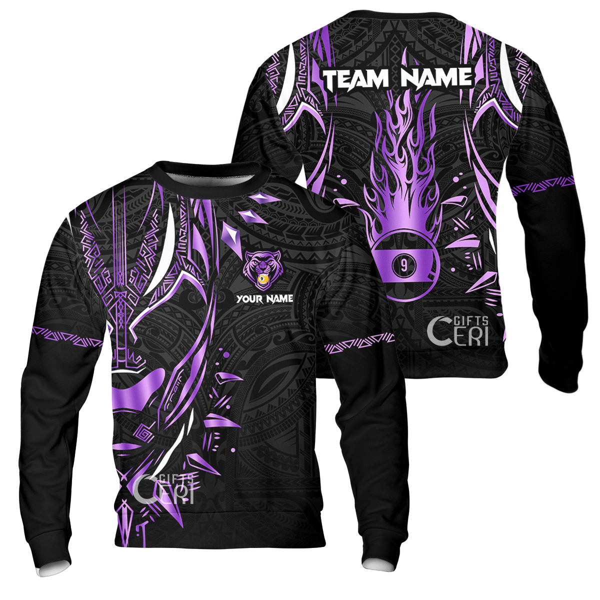 Customized Billiards Sweatshirt, Panther Forever Flaming 9 Ball Personalized Jersey Gift For Billiard Players