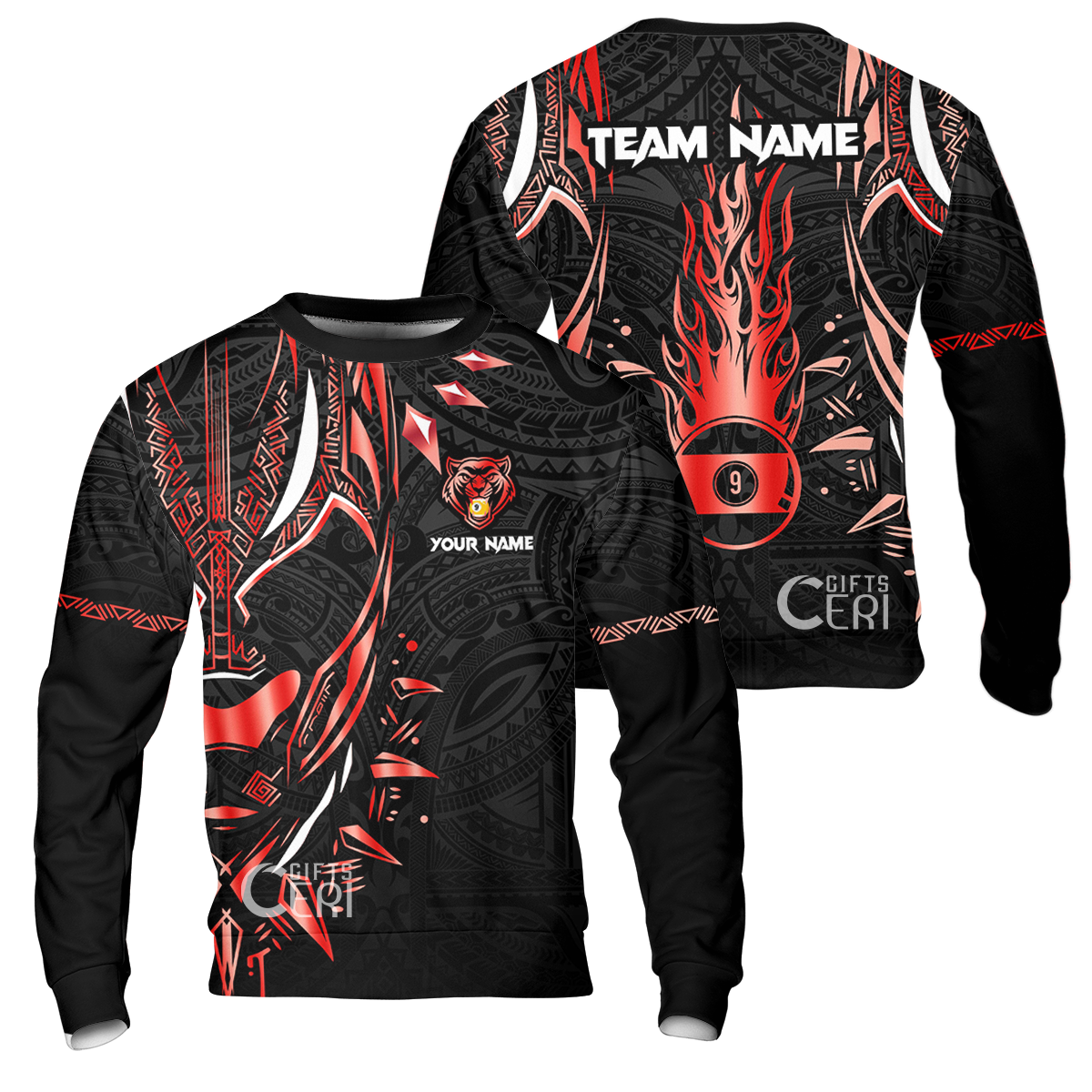 Customized Billiards Sweatshirt, Panther Forever Flaming 9 Ball Personalized Jersey Gift For Billiard Players