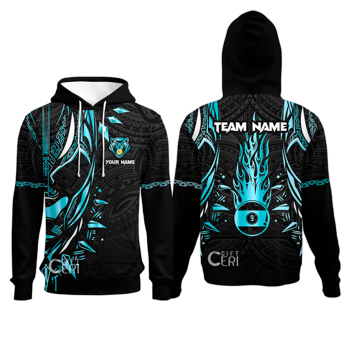 Customized Billiards Hoodies, Panther Forever Flaming 9 Ball Personalized Jersey Gift For Billiard Players