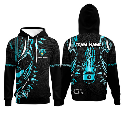 Customized Billiards Hoodies, Panther Forever Flaming 9 Ball Personalized Jersey Gift For Billiard Players
