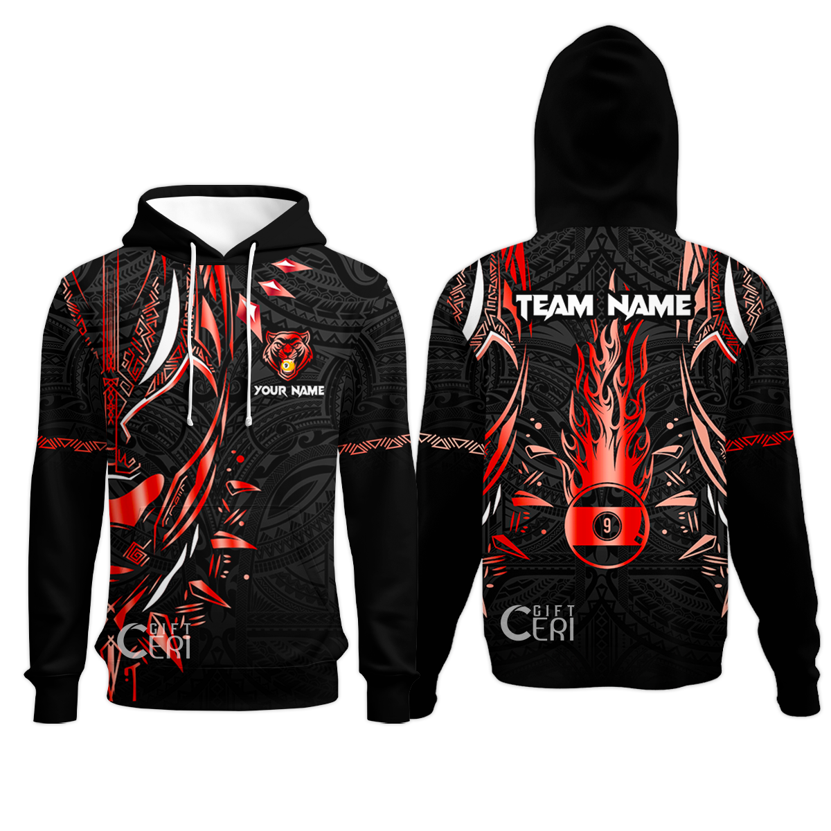 Customized Billiards Hoodies, Panther Forever Flaming 9 Ball Personalized Jersey Gift For Billiard Players