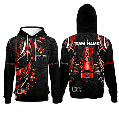 Customized Billiards Hoodies, Panther Forever Flaming 9 Ball Personalized Jersey Gift For Billiard Players
