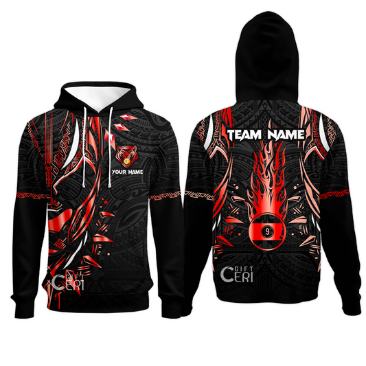 Customized Billiards Hoodies, Panther Forever Flaming 9 Ball Personalized Jersey Gift For Billiard Players