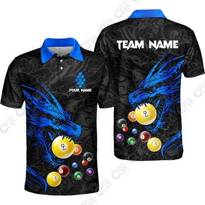 Customized Billiards Unisex Polo Shirt, Dragon 9 Ball Personalized Jersey Gift For Billiard Players