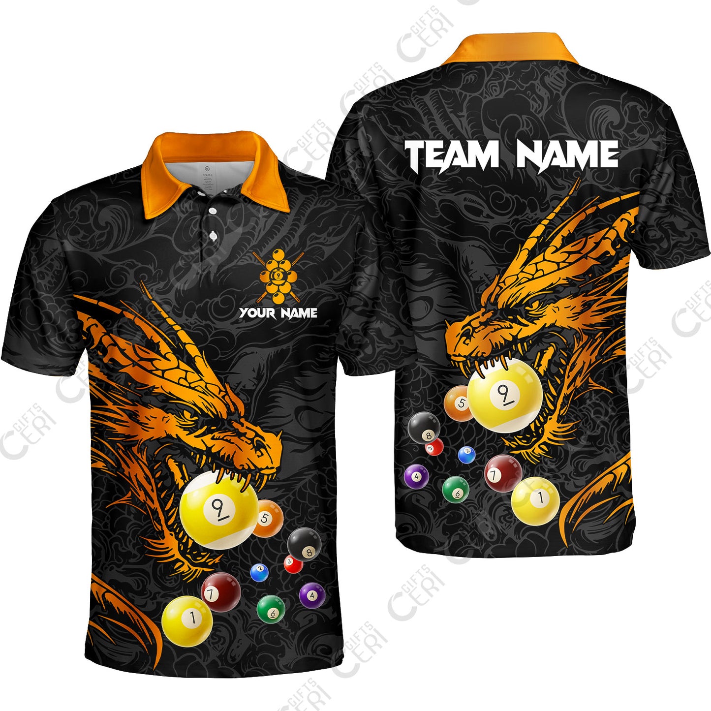 Customized Billiards Unisex Polo Shirt, Dragon 9 Ball Personalized Jersey Gift For Billiard Players