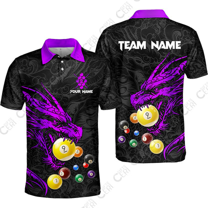 Customized Billiards Unisex Polo Shirt, Dragon 9 Ball Personalized Jersey Gift For Billiard Players
