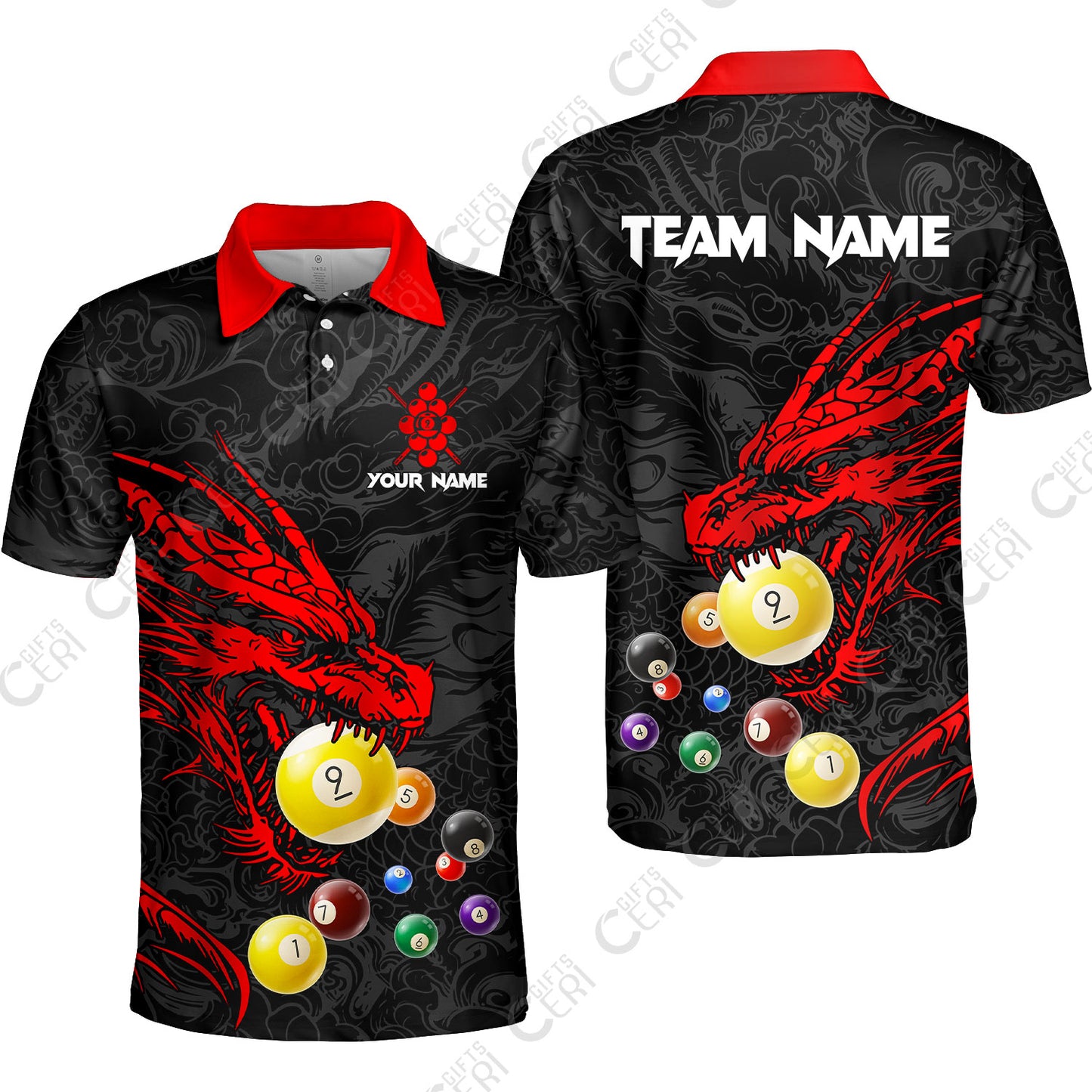 Customized Billiards Unisex Polo Shirt, Dragon 9 Ball Personalized Jersey Gift For Billiard Players