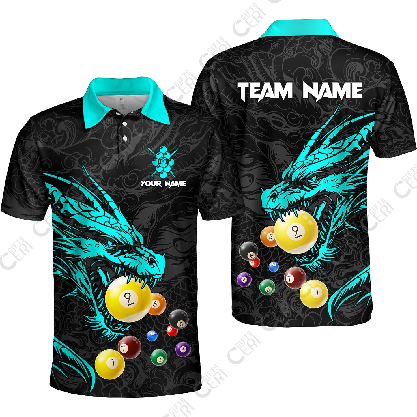 Customized Billiards Unisex Polo Shirt, Dragon 9 Ball Personalized Jersey Gift For Billiard Players