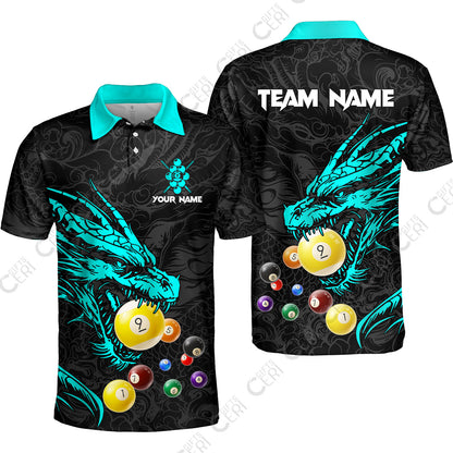 Customized Billiards Unisex Polo Shirt, Dragon 9 Ball Personalized Jersey Gift For Billiard Players