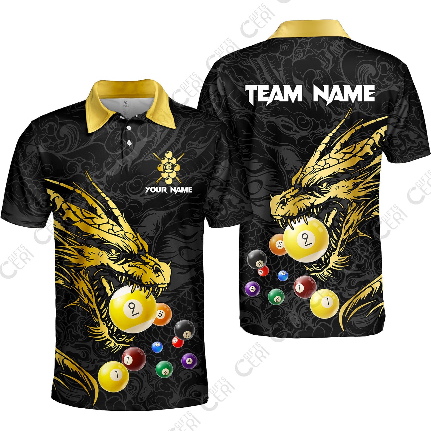 Customized Billiards Unisex Polo Shirt, Dragon 9 Ball Personalized Jersey Gift For Billiard Players