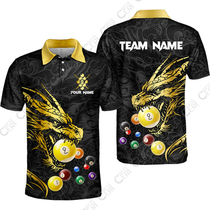 Customized Billiards Unisex Polo Shirt, Dragon 9 Ball Personalized Jersey Gift For Billiard Players