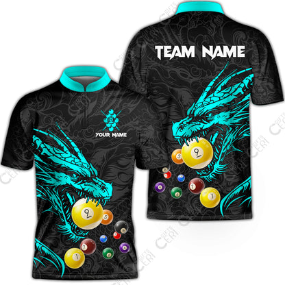 Customized Billiards Stand Collar Quarter-Zip Short Sleeve Jersey, Dragon 9 Ball Jersey Gift For Billiard Players