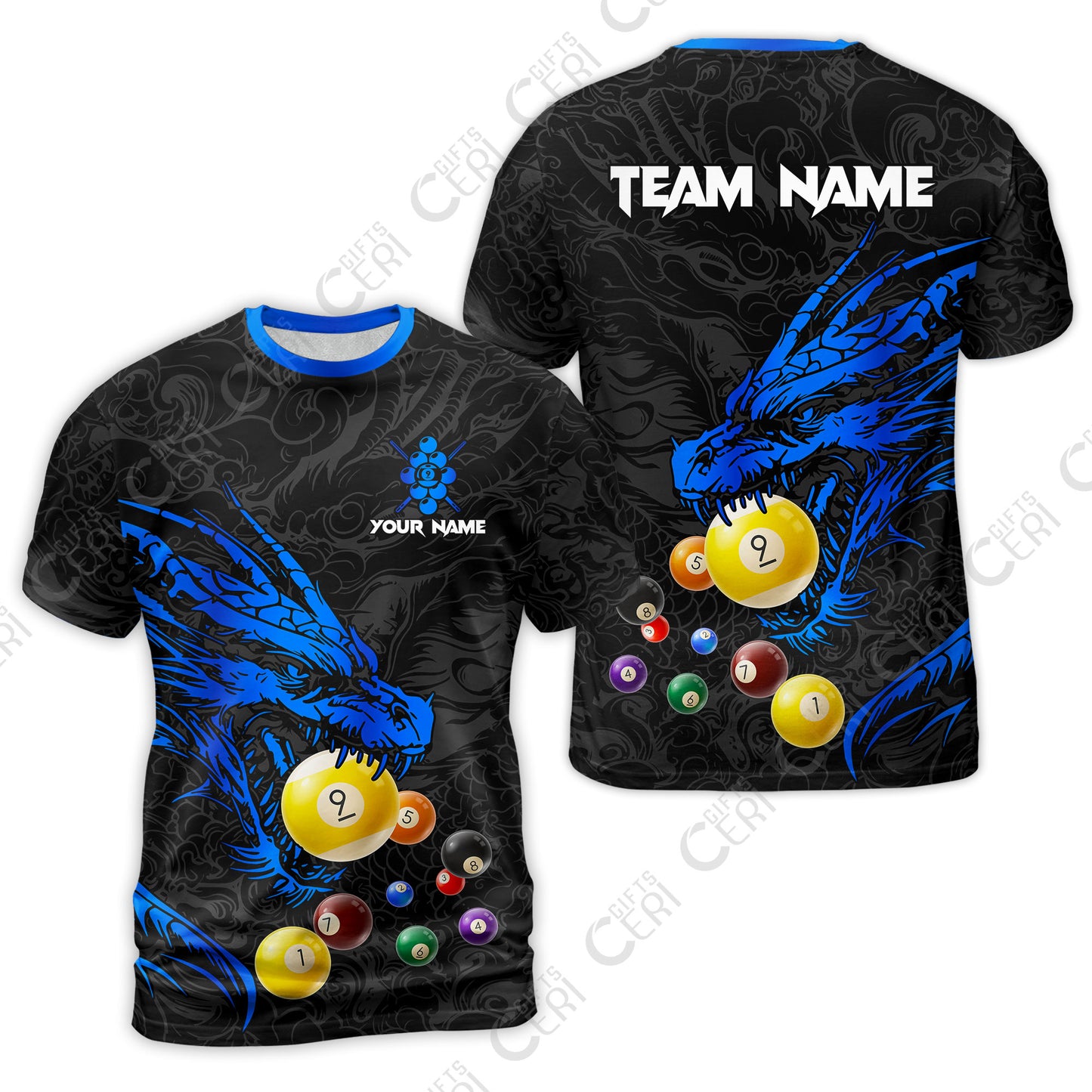 Customized Billiards T-Shirt, Dragon 9 Ball Personalized Jersey Gift For Billiard Players