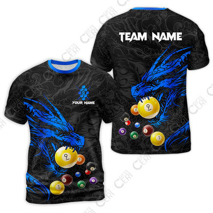 Customized Billiards T-Shirt, Dragon 9 Ball Personalized Jersey Gift For Billiard Players