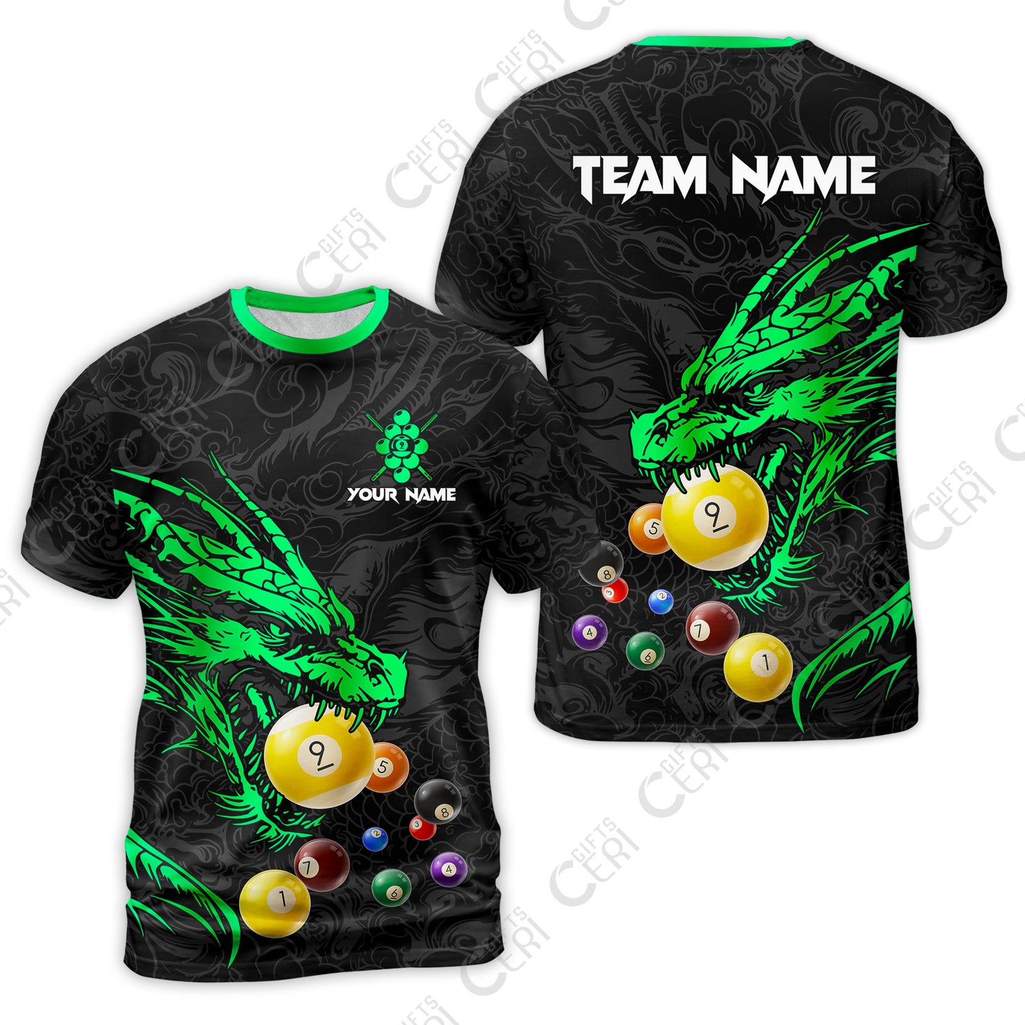 Customized Billiards T-Shirt, Dragon 9 Ball Personalized Jersey Gift For Billiard Players