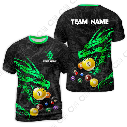 Customized Billiards T-Shirt, Dragon 9 Ball Personalized Jersey Gift For Billiard Players