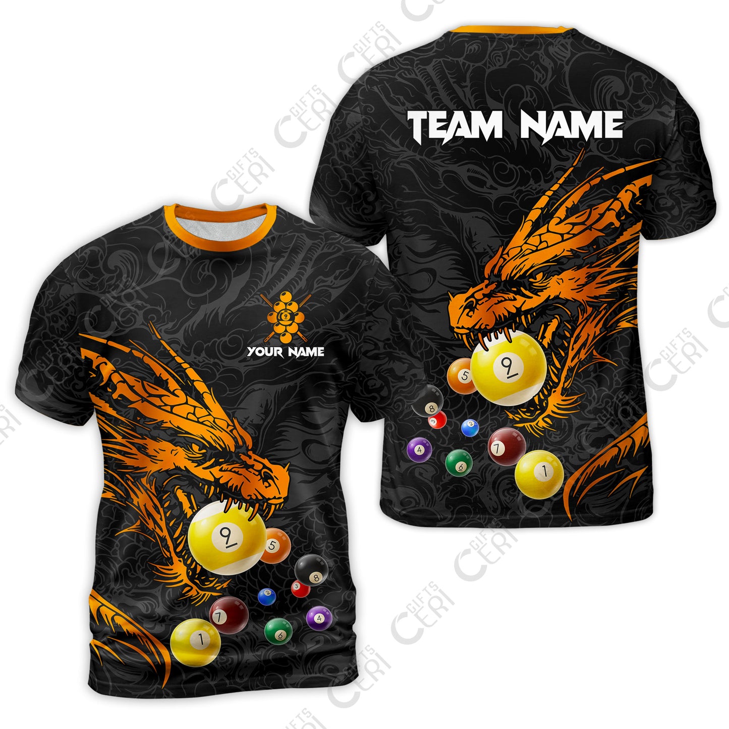 Customized Billiards T-Shirt, Dragon 9 Ball Personalized Jersey Gift For Billiard Players