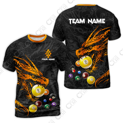Customized Billiards T-Shirt, Dragon 9 Ball Personalized Jersey Gift For Billiard Players