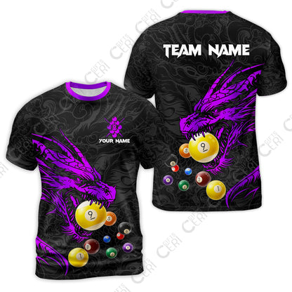 Customized Billiards T-Shirt, Dragon 9 Ball Personalized Jersey Gift For Billiard Players