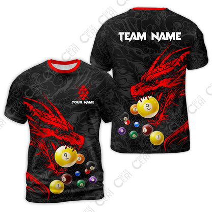 Customized Billiards T-Shirt, Dragon 9 Ball Personalized Jersey Gift For Billiard Players