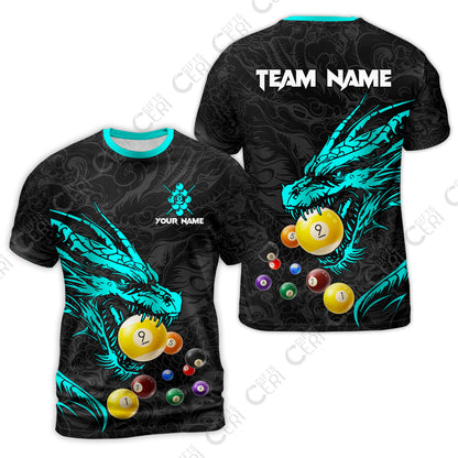 Customized Billiards T-Shirt, Dragon 9 Ball Personalized Jersey Gift For Billiard Players