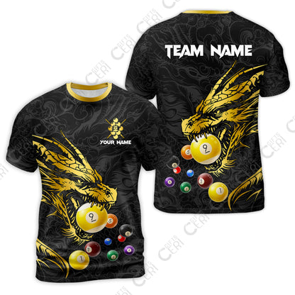 Customized Billiards T-Shirt, Dragon 9 Ball Personalized Jersey Gift For Billiard Players