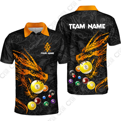 Customized Billiards Quarter-Zip Polo Shirt, Dragon 9 Ball Personalized Jersey Gift For Billiard Players