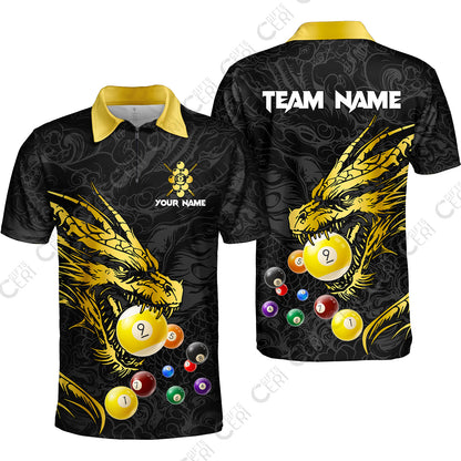 Customized Billiards Quarter-Zip Polo Shirt, Dragon 9 Ball Personalized Jersey Gift For Billiard Players
