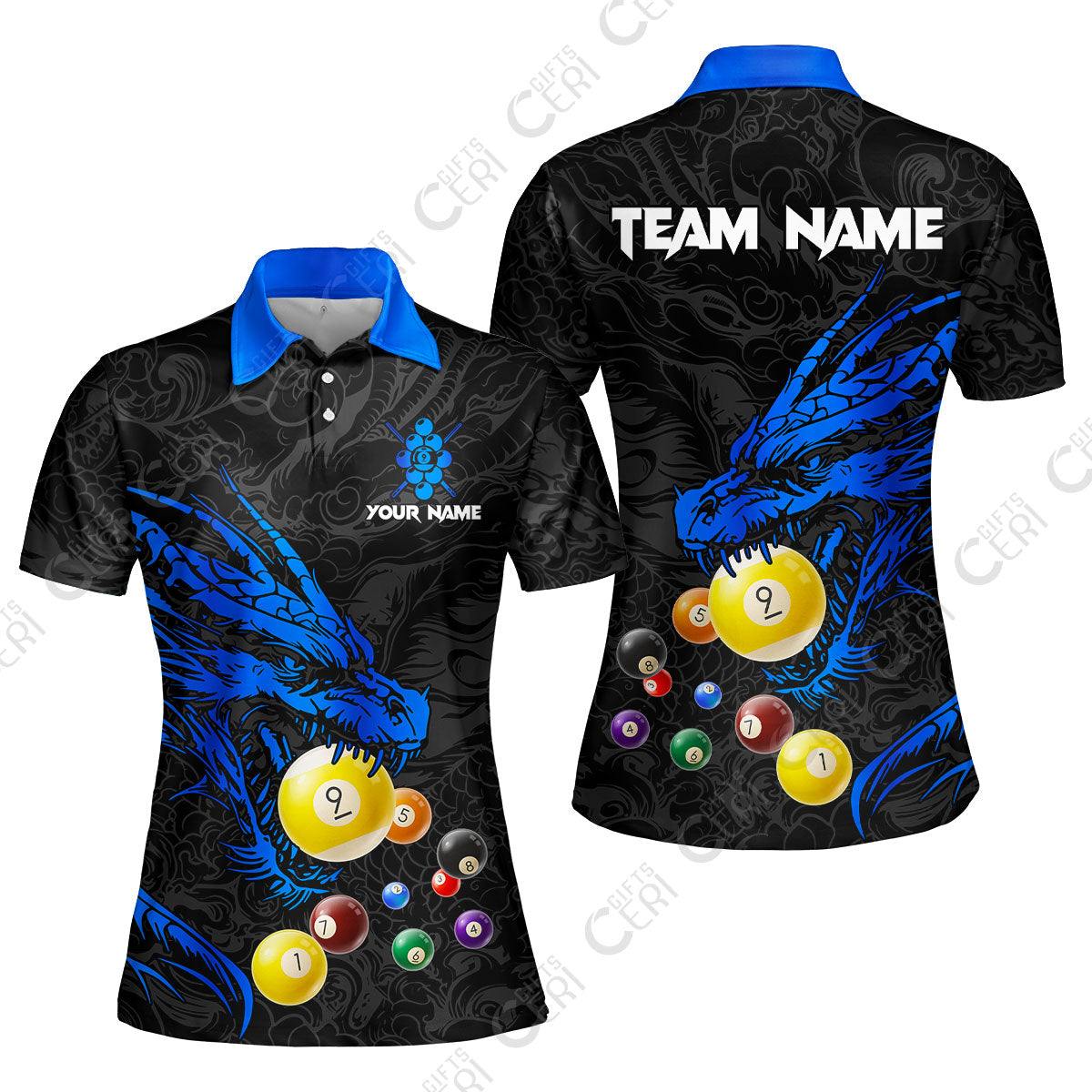Customized Billiards Women Polo Shirt, Dragon 9 Ball Personalized Jersey Gift For Billiard Players