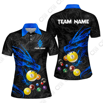 Customized Billiards Women Polo Shirt, Dragon 9 Ball Personalized Jersey Gift For Billiard Players