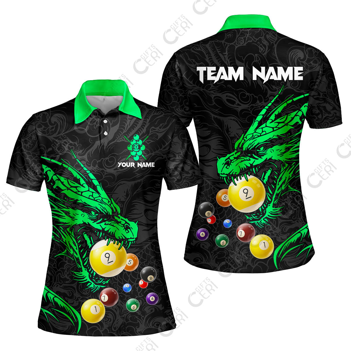 Customized Billiards Women Polo Shirt, Dragon 9 Ball Personalized Jersey Gift For Billiard Players