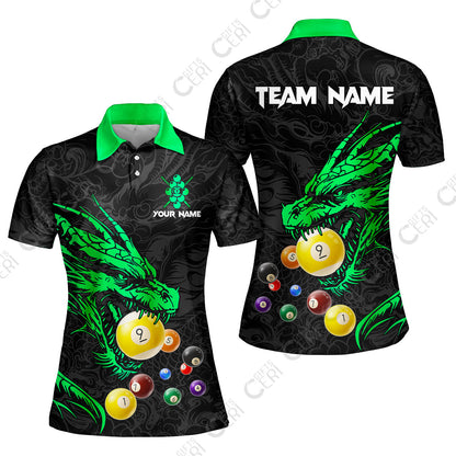 Customized Billiards Women Polo Shirt, Dragon 9 Ball Personalized Jersey Gift For Billiard Players