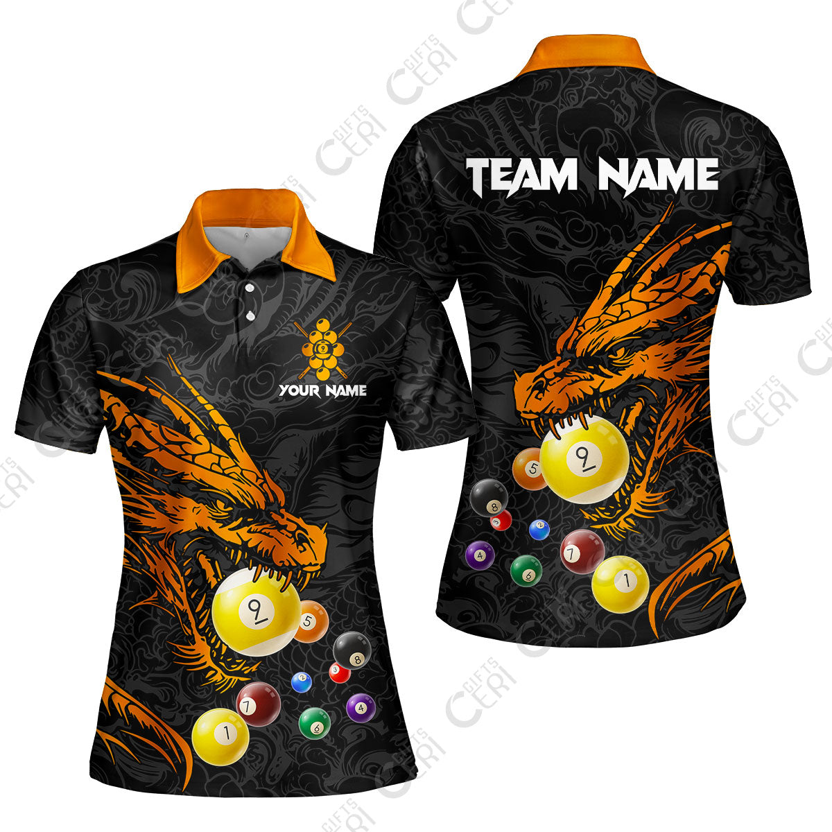 Customized Billiards Women Polo Shirt, Dragon 9 Ball Personalized Jersey Gift For Billiard Players