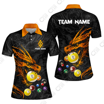 Customized Billiards Women Polo Shirt, Dragon 9 Ball Personalized Jersey Gift For Billiard Players