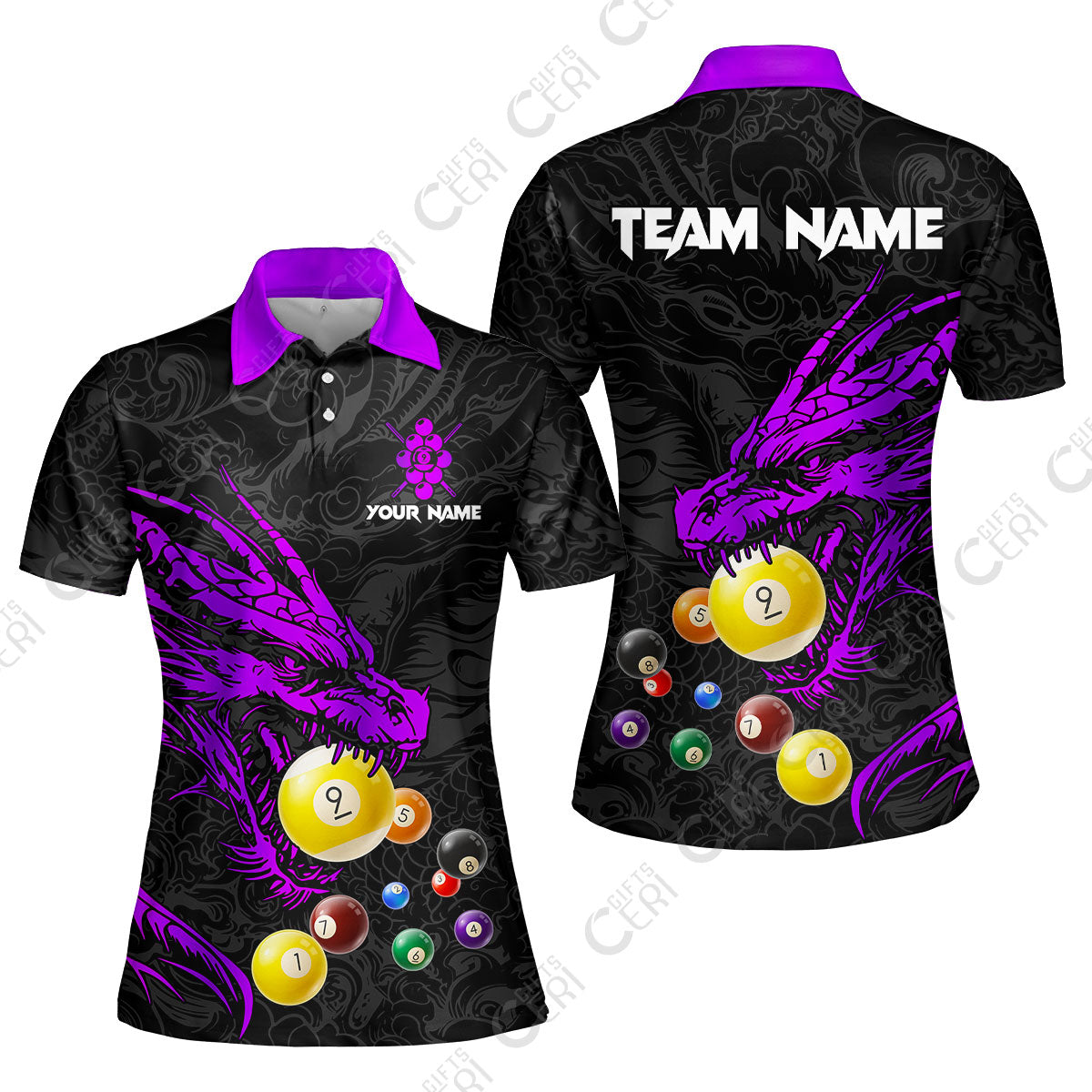 Customized Billiards Women Polo Shirt, Dragon 9 Ball Personalized Jersey Gift For Billiard Players
