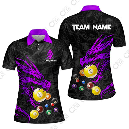 Customized Billiards Women Polo Shirt, Dragon 9 Ball Personalized Jersey Gift For Billiard Players