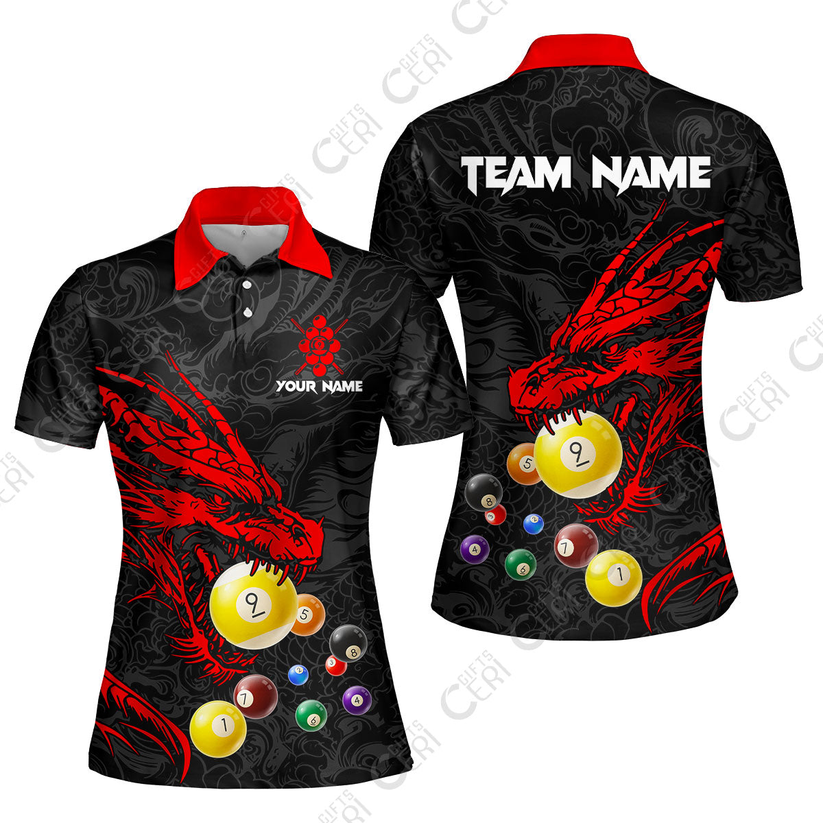 Customized Billiards Women Polo Shirt, Dragon 9 Ball Personalized Jersey Gift For Billiard Players
