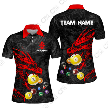 Customized Billiards Women Polo Shirt, Dragon 9 Ball Personalized Jersey Gift For Billiard Players