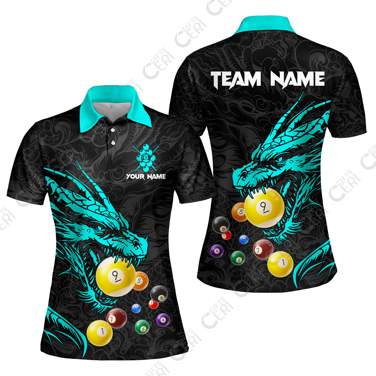 Customized Billiards Women Polo Shirt, Dragon 9 Ball Personalized Jersey Gift For Billiard Players