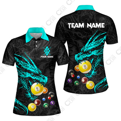 Customized Billiards Women Polo Shirt, Dragon 9 Ball Personalized Jersey Gift For Billiard Players