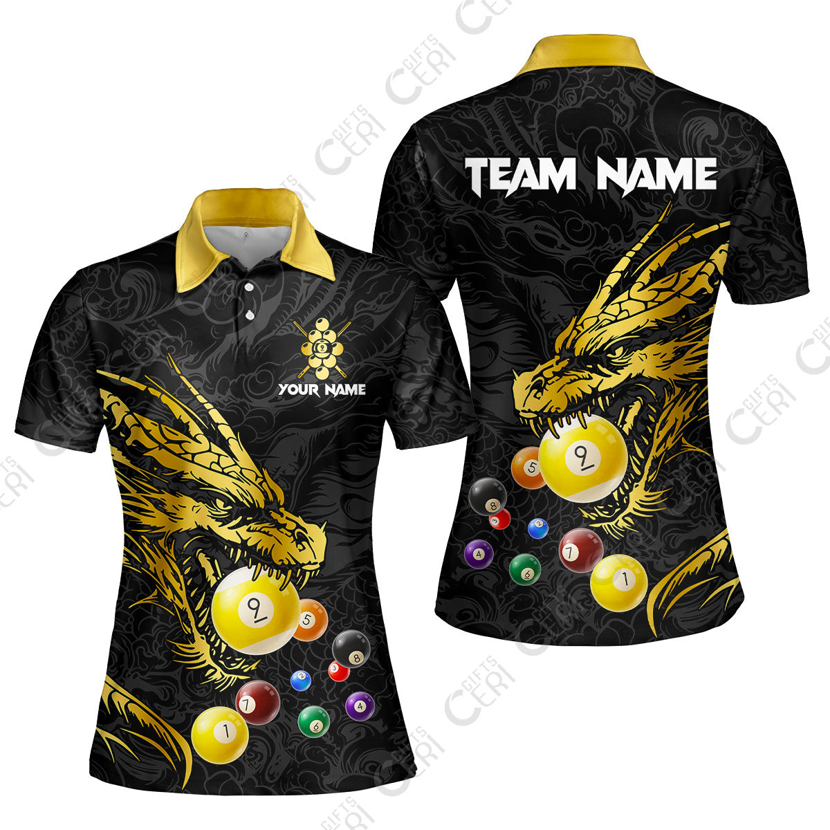 Customized Billiards Women Polo Shirt, Dragon 9 Ball Personalized Jersey Gift For Billiard Players