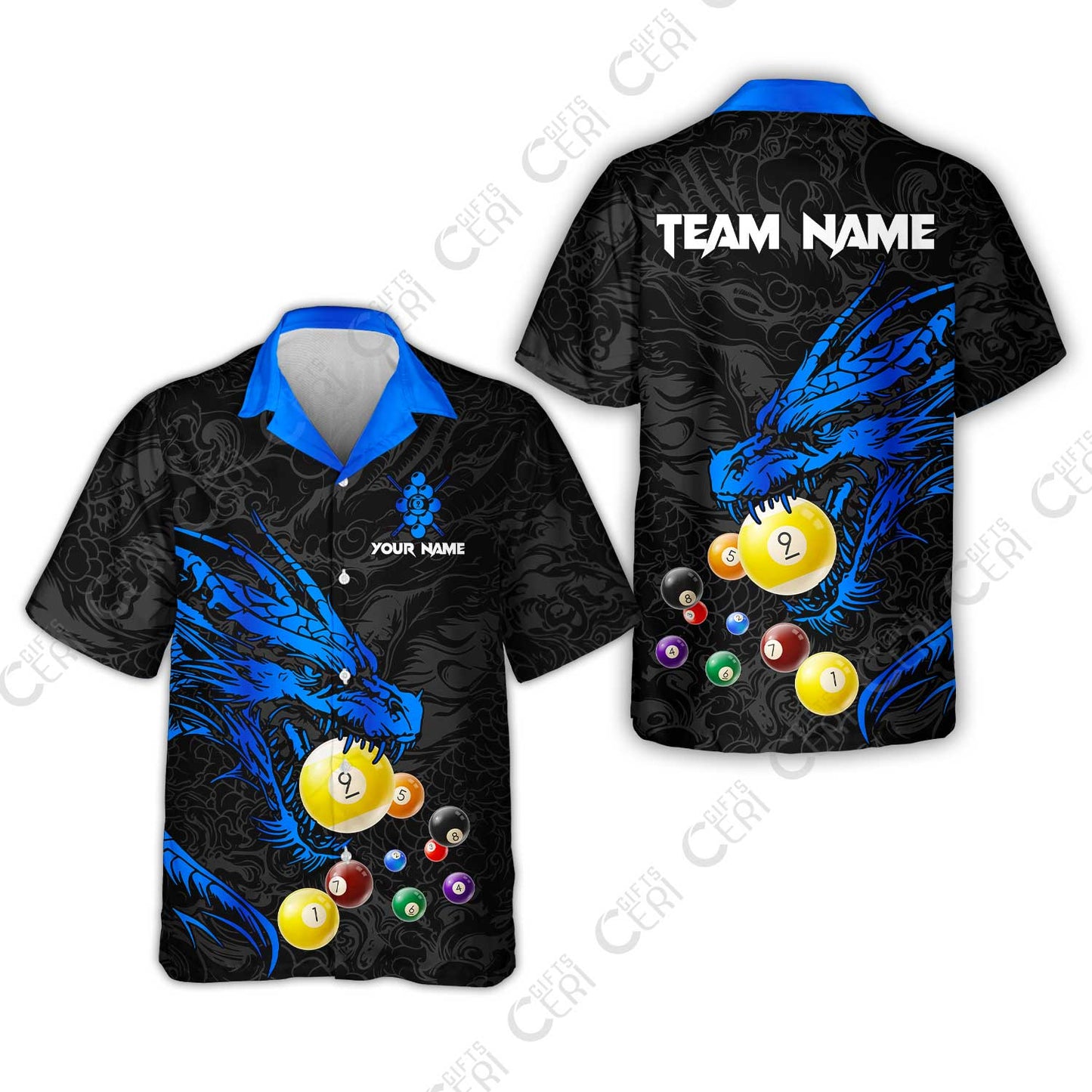Customized Billiards Hawaiian Shirt, Dragon 9 Ball Personalized Jersey Gift For Billiard Players