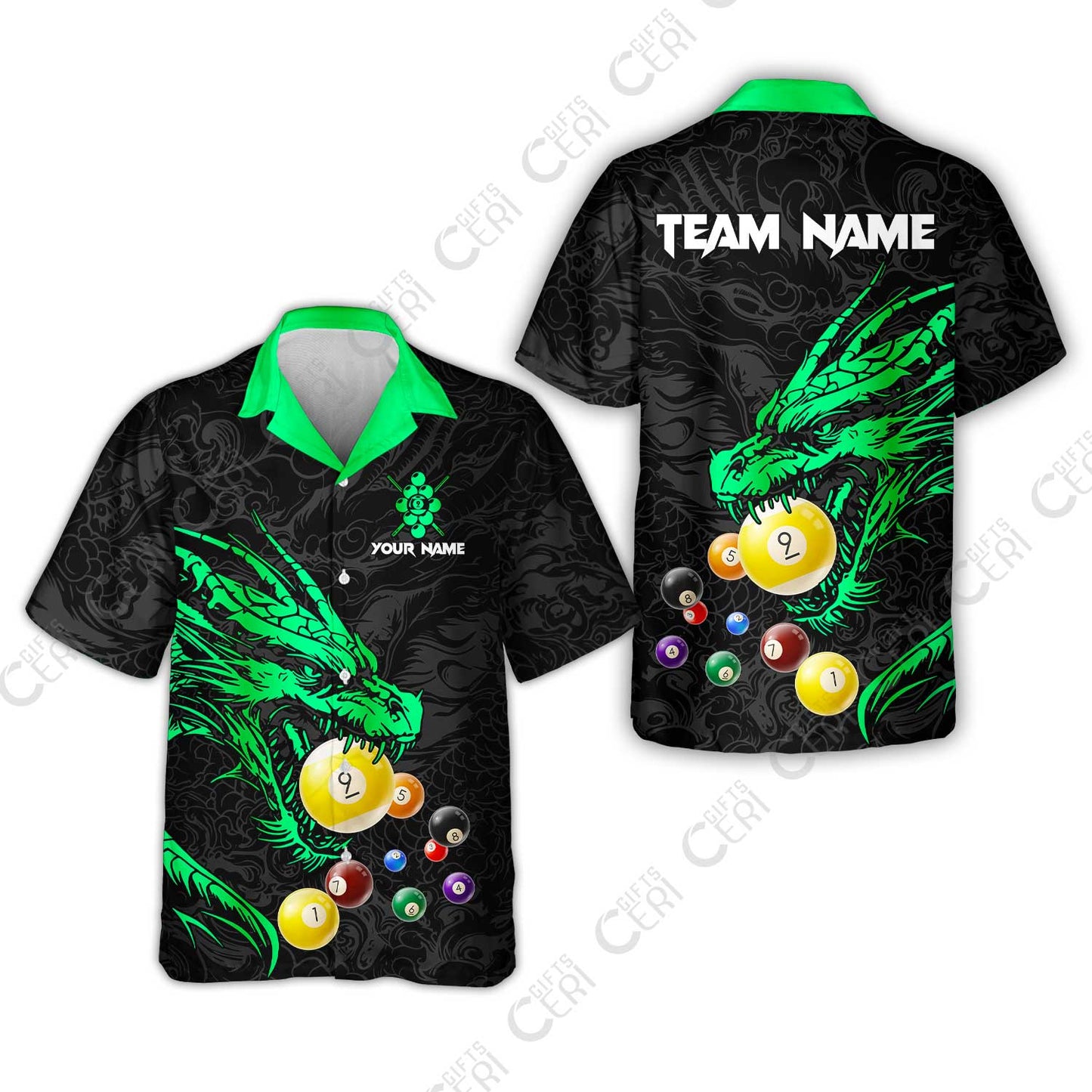 Customized Billiards Hawaiian Shirt, Dragon 9 Ball Personalized Jersey Gift For Billiard Players
