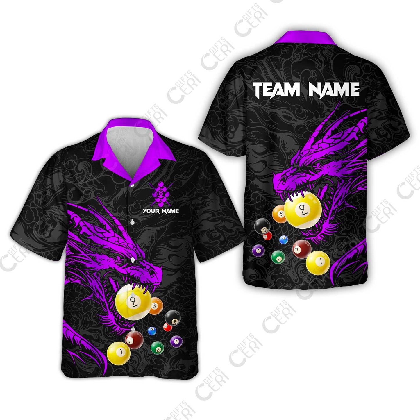 Customized Billiards Hawaiian Shirt, Dragon 9 Ball Personalized Jersey Gift For Billiard Players