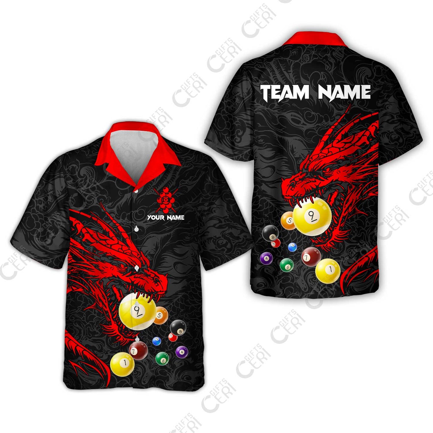 Customized Billiards Hawaiian Shirt, Dragon 9 Ball Personalized Jersey Gift For Billiard Players