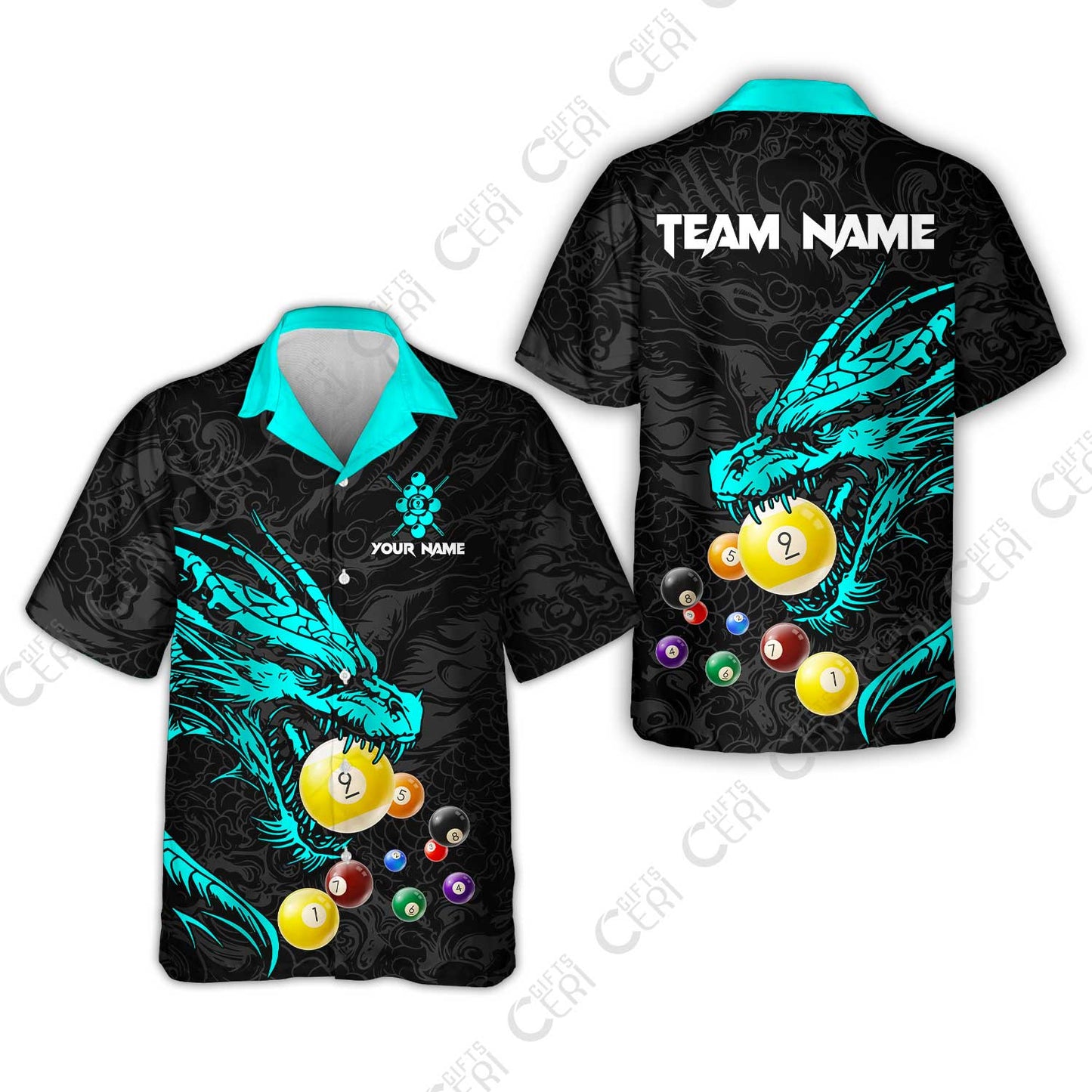 Customized Billiards Hawaiian Shirt, Dragon 9 Ball Personalized Jersey Gift For Billiard Players