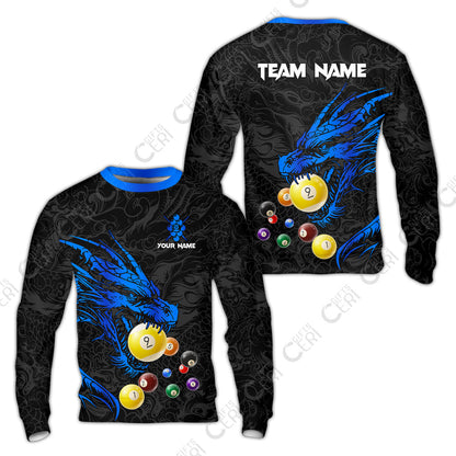 Customized Billiards Sweatshirt, Dragon 9 Ball Personalized Jersey Gift For Billiard Players