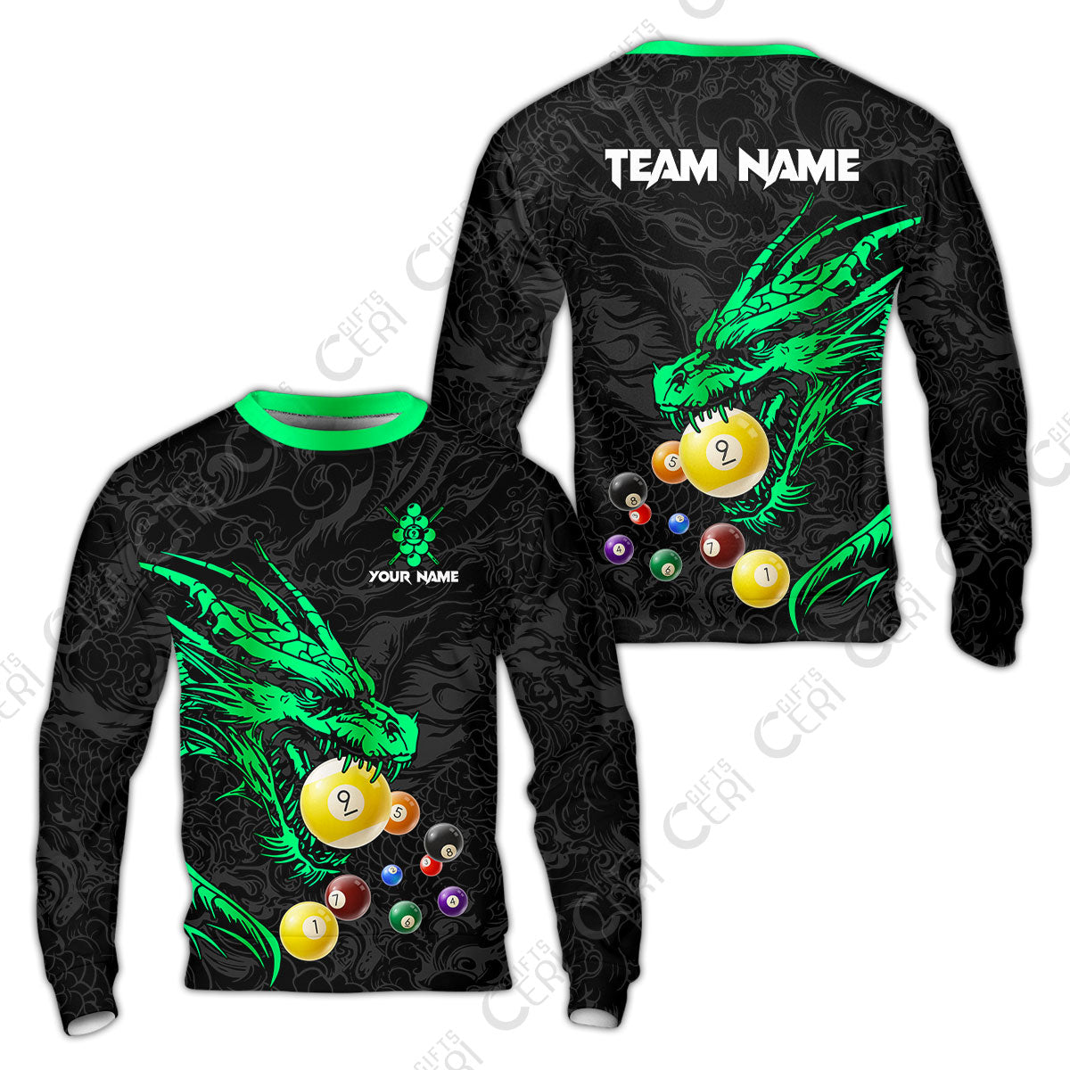 Customized Billiards Sweatshirt, Dragon 9 Ball Personalized Jersey Gift For Billiard Players