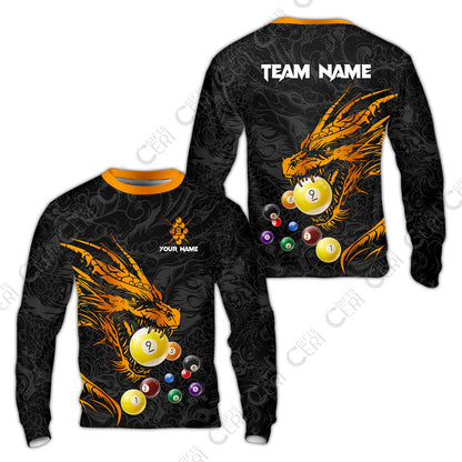 Customized Billiards Sweatshirt, Dragon 9 Ball Personalized Jersey Gift For Billiard Players