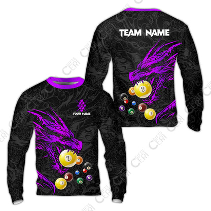 Customized Billiards Sweatshirt, Dragon 9 Ball Personalized Jersey Gift For Billiard Players